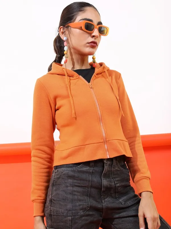 Tokyo Talkies Women Rust Hooded Sweatshirt