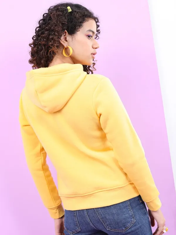Tokyo Talkies Women Yellow Solid Pullover Hood Sweatshirt