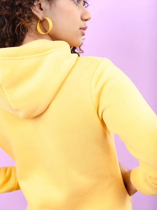 Tokyo Talkies Women Yellow Solid Pullover Hood Sweatshirt