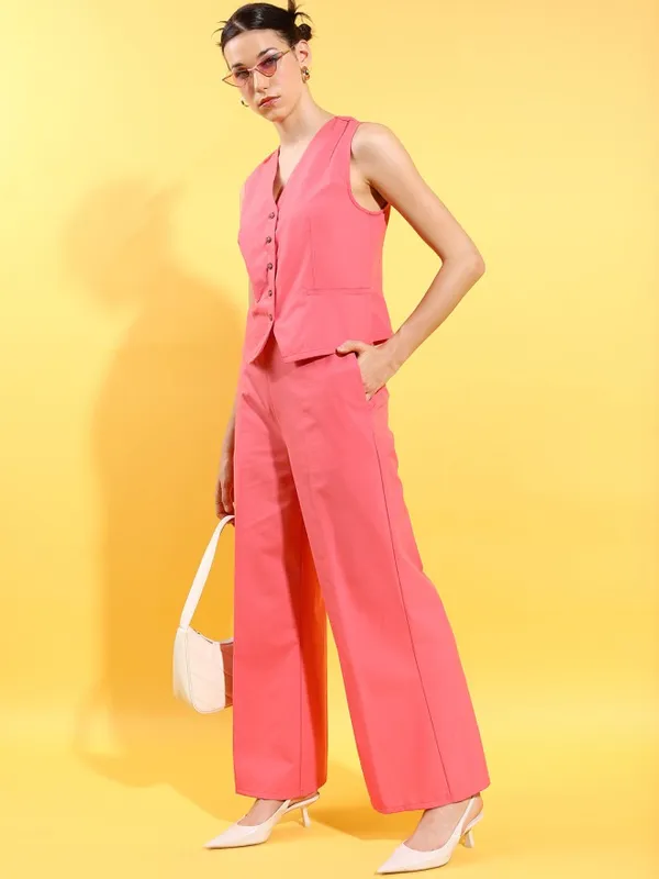 Tokyo Talkies Women Pink Top With Trousers Co-Ords