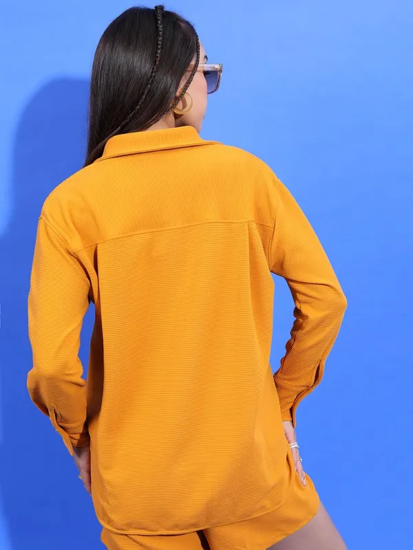 Tokyo Talkies Women Yellow Shirt With Shorts Co-Ords