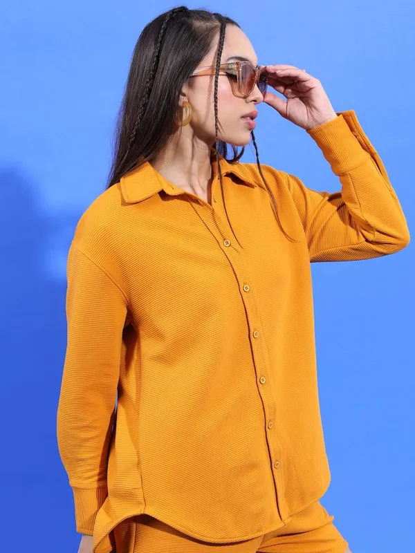 Tokyo Talkies Women Yellow Shirt With Shorts Co-Ords