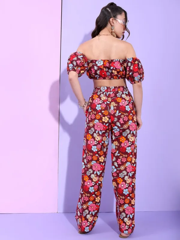 Tokyo Talkies Women Maroon Top With Trousers Co-Ords
