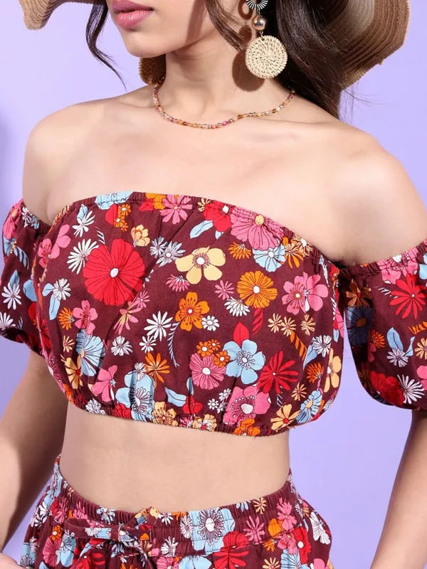 Tokyo Talkies Women Maroon Top With Trousers Co-Ords