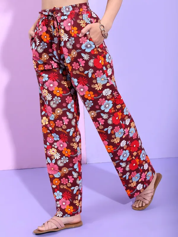 Tokyo Talkies Women Maroon Top With Trousers Co-Ords