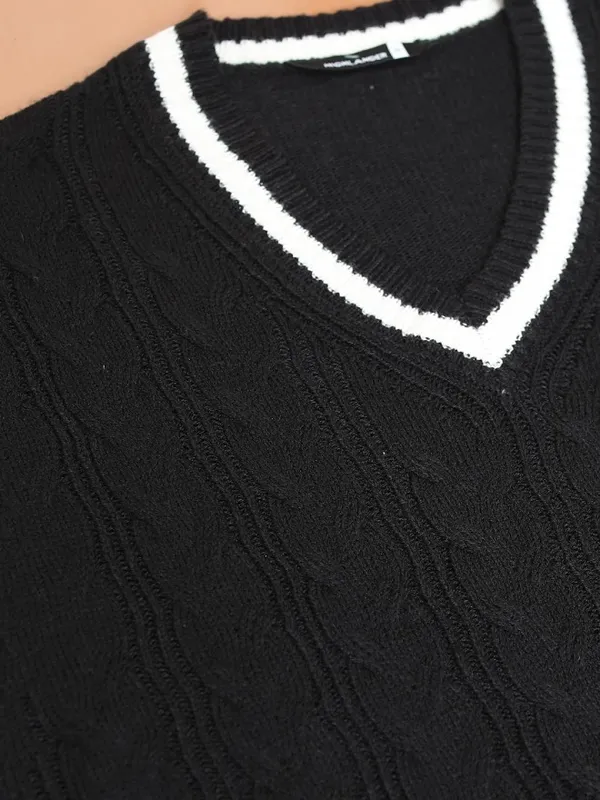 Highlander Men Black V-Neck Pullover Sweater