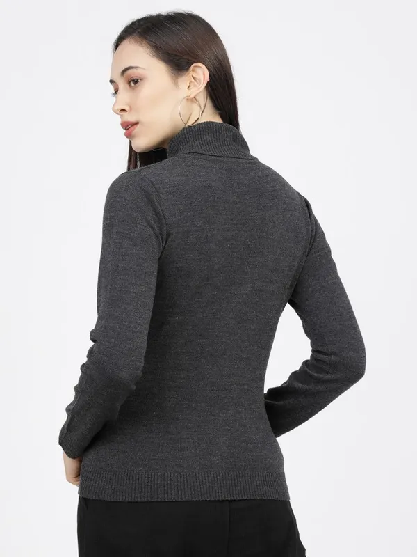 Tokyo Talkies Women Grey Turtle Neck Sweater