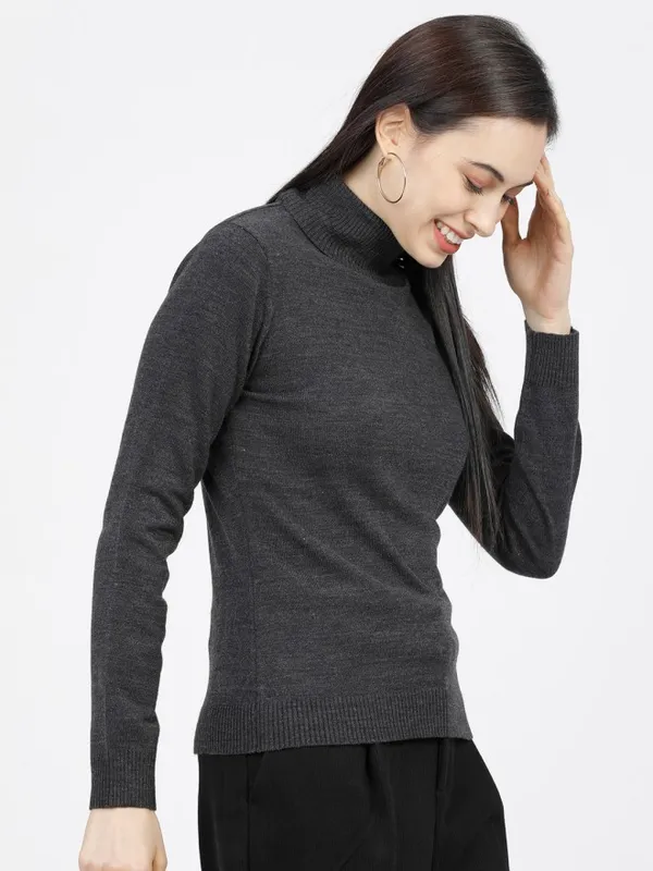Tokyo Talkies Women Grey Turtle Neck Sweater