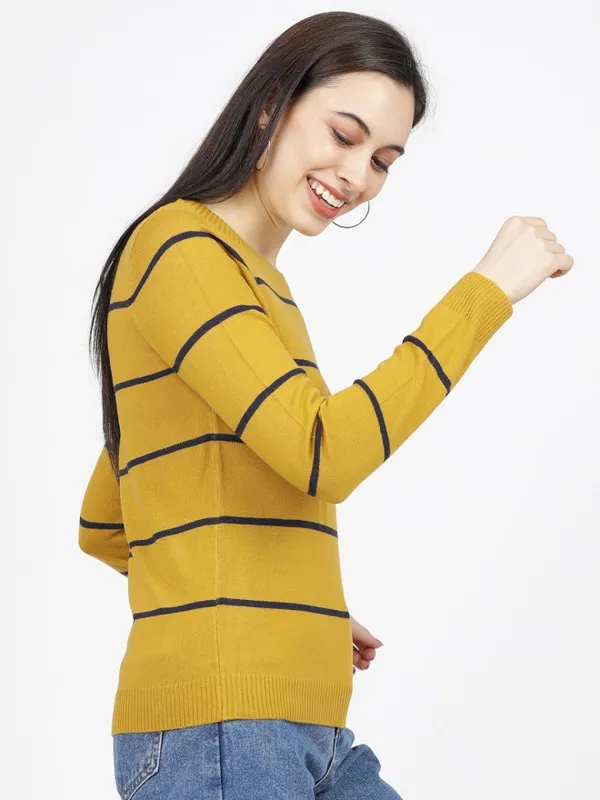 Tokyo Talkies Women Mustard Round Neck Sweater