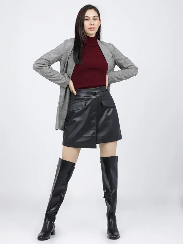 Tokyo Talkies Women Burgundy Turtle Neck Sweater