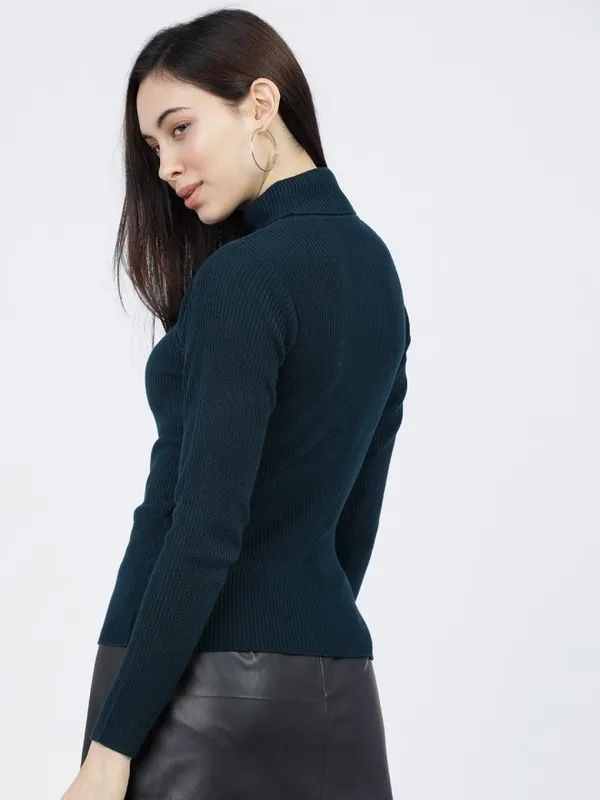 Tokyo Talkies Women Green Turtle Neck Sweater
