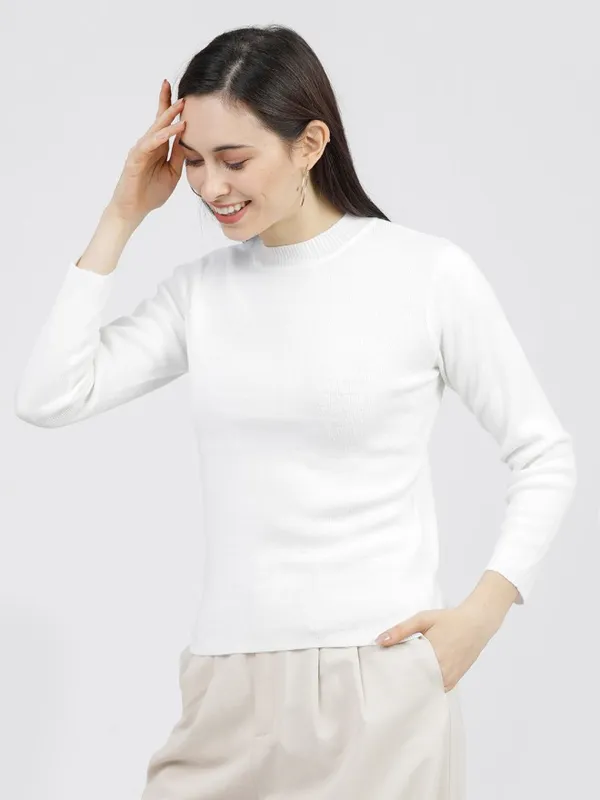 Tokyo Talkies Women Off White Henley Neck Sweater