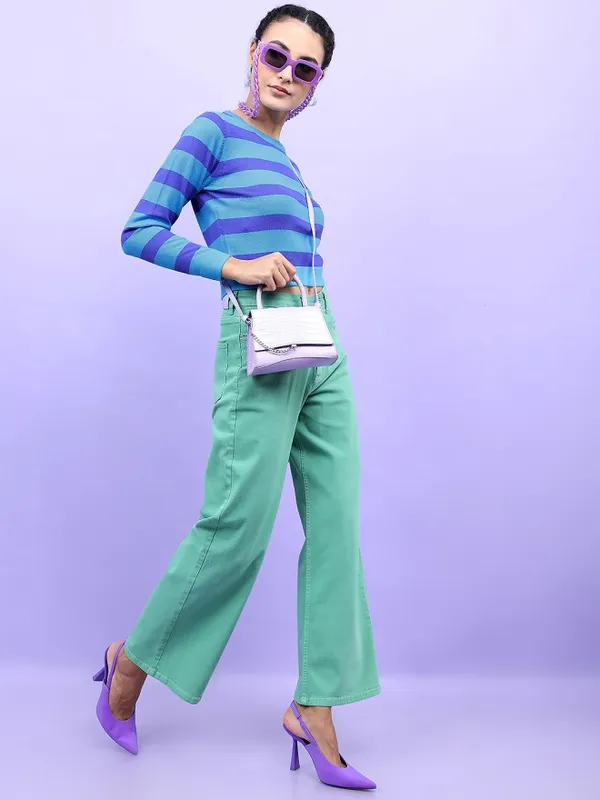 Tokyo Talkies Women Green Round Neck Sweater