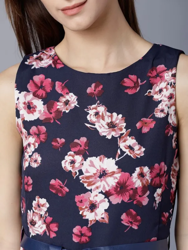 Tokyo Talkies Women Navy Blue Printed Fit and Flare Dress