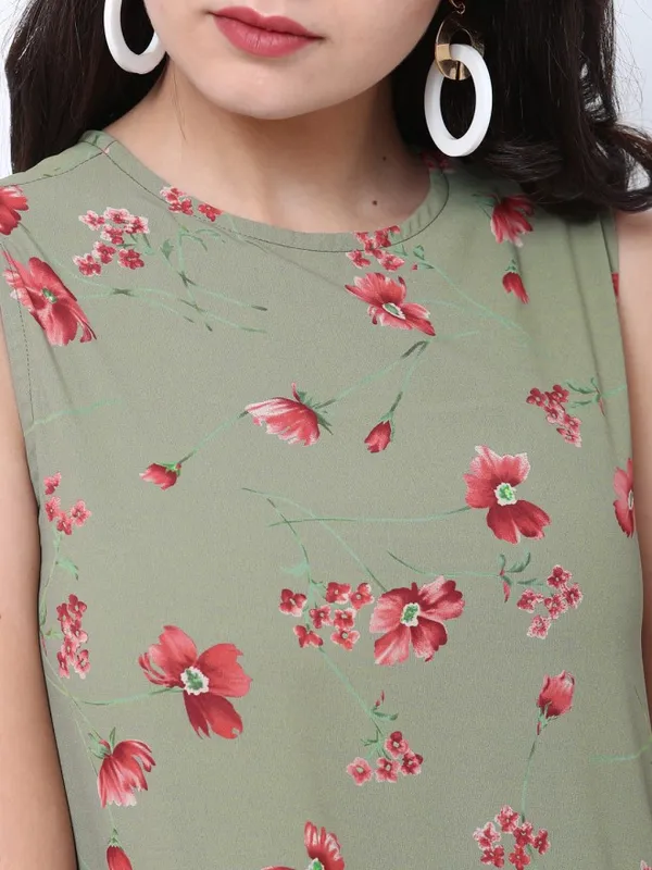 Tokyo Talkies Women  Olive Printed Fit and Flare Dress