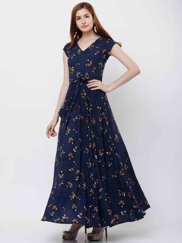 Tokyo Talkies Women Navy Blue Printed Maxi Dress
