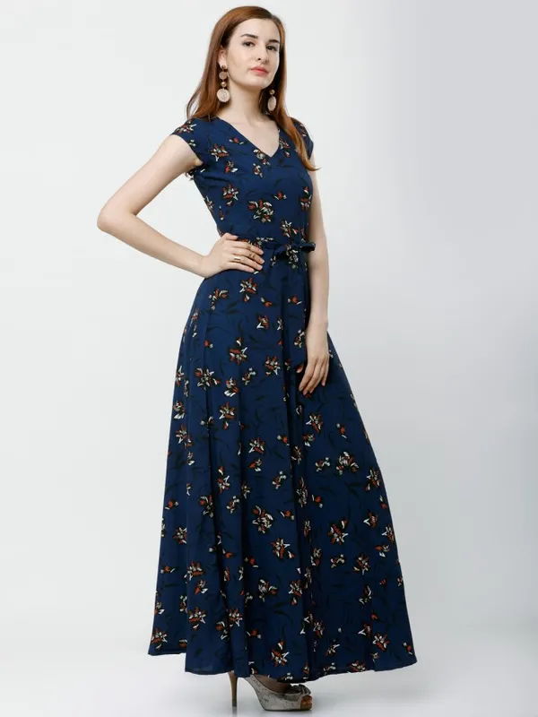 Tokyo Talkies Women Navy Blue Printed Maxi Dress