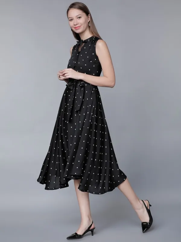 Tokyo Talkies Women Black Printed A-Line Dress