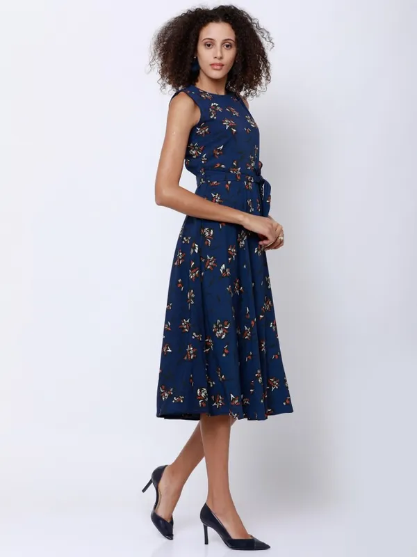 Tokyo Talkies Women Navy Blue Printed A-Line Dress