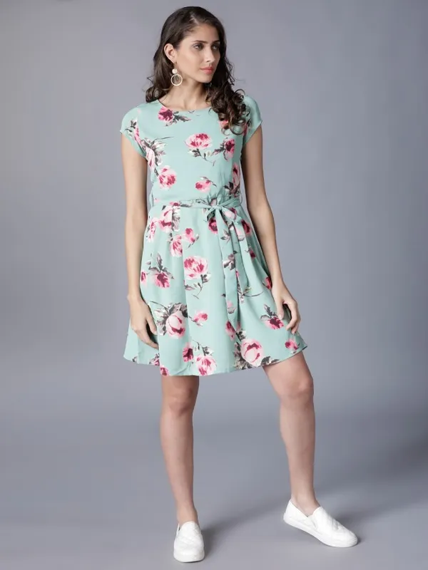 Tokyo Talkies Women Green Printed A-Line Dress