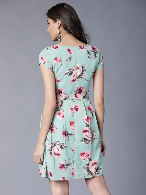 Tokyo Talkies Women Green Printed A-Line Dress