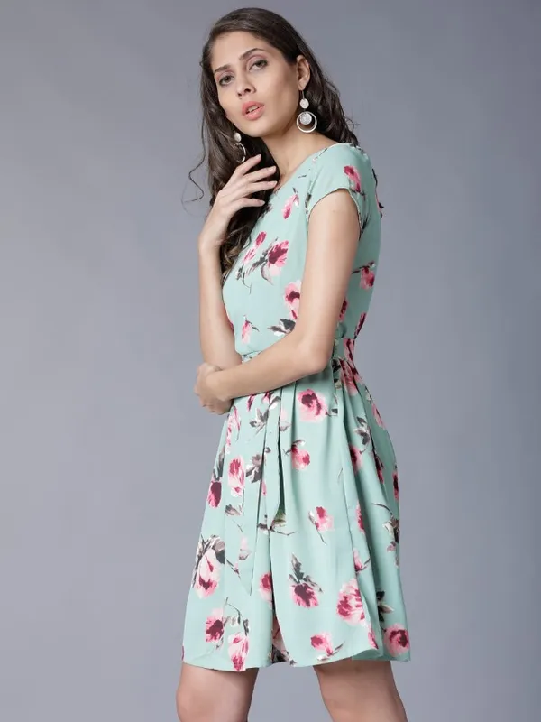 Tokyo Talkies Women Green Printed A-Line Dress