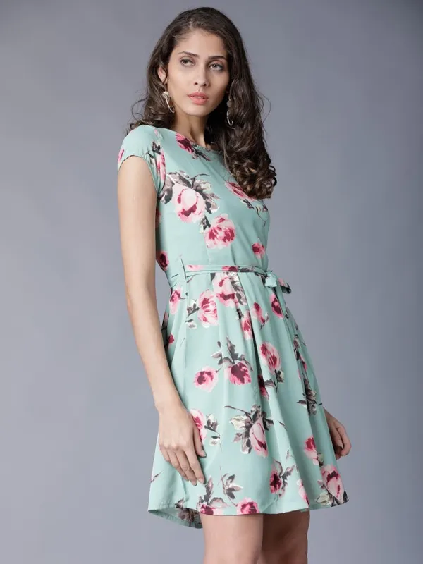 Tokyo Talkies Women Green Printed A-Line Dress