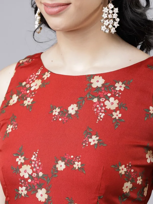 Tokyo Talkies Women Rust Printed Fit and Flare Dress