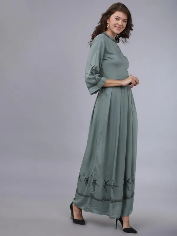 Tokyo Talkies Women Olive Solid Maxi Dress