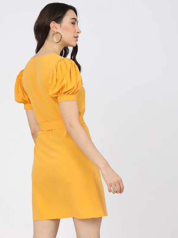 Tokyo Talkies Women Mustard Solid A-Line Dress