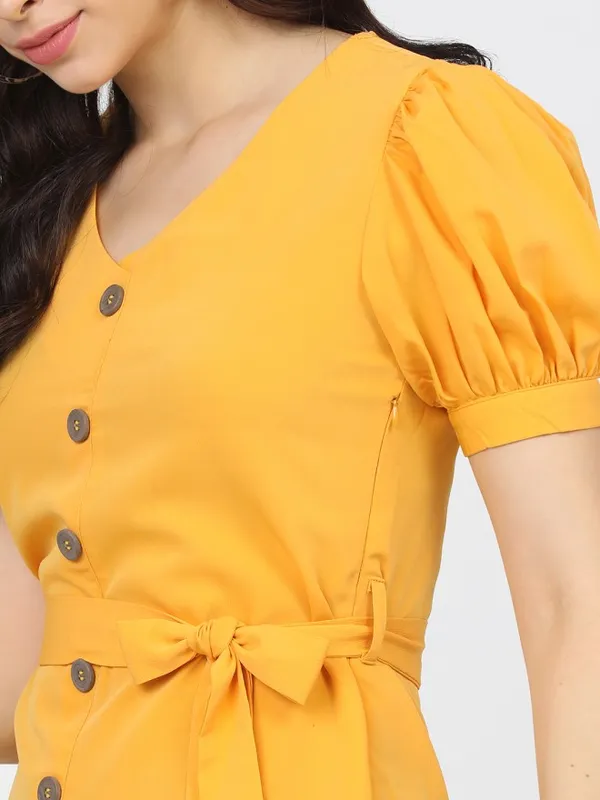 Tokyo Talkies Women Mustard Solid A-Line Dress