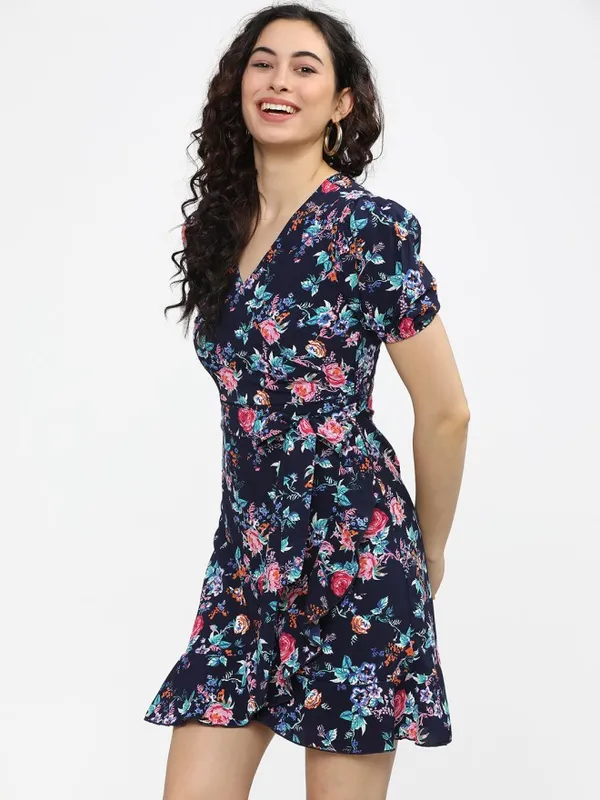 Tokyo Talkies Women Navy Blue Printed Fit and Flare Dress