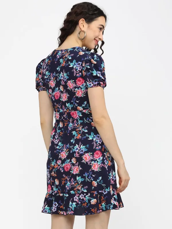 Tokyo Talkies Women Navy Blue Printed Fit and Flare Dress