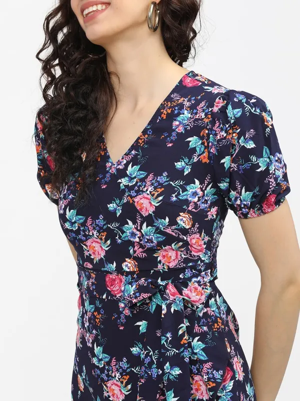 Tokyo Talkies Women Navy Blue Printed Fit and Flare Dress
