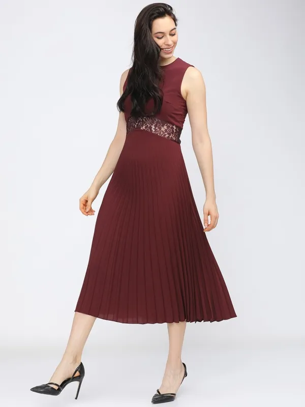 Tokyo Talkies Women Maroon Solid A-Line Dress