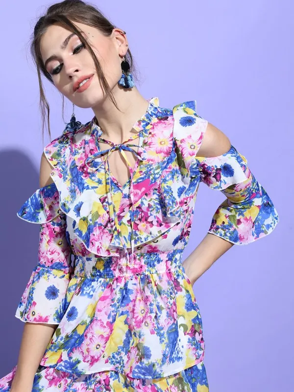 Tokyo Talkies Women Pink Printed Fit and Flare Dress