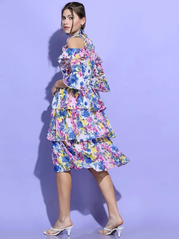 Tokyo Talkies Women Pink Printed Fit and Flare Dress