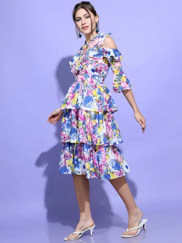 Tokyo Talkies Women Pink Printed Fit and Flare Dress