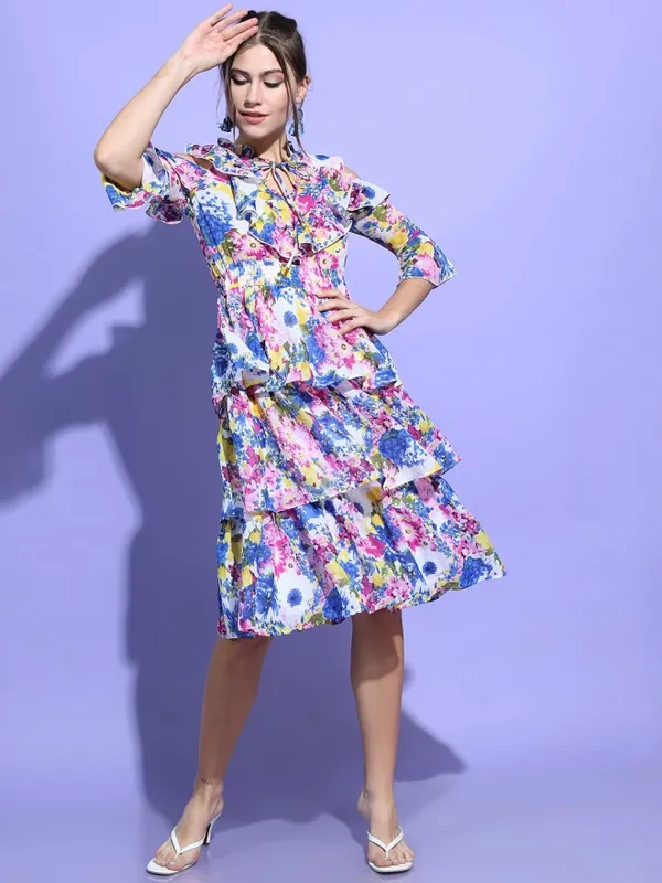 Tokyo Talkies Women Pink Printed Fit and Flare Dress