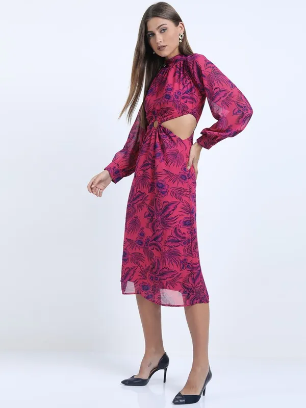 Tokyo Talkies Women Pink Printed A-Line Dress