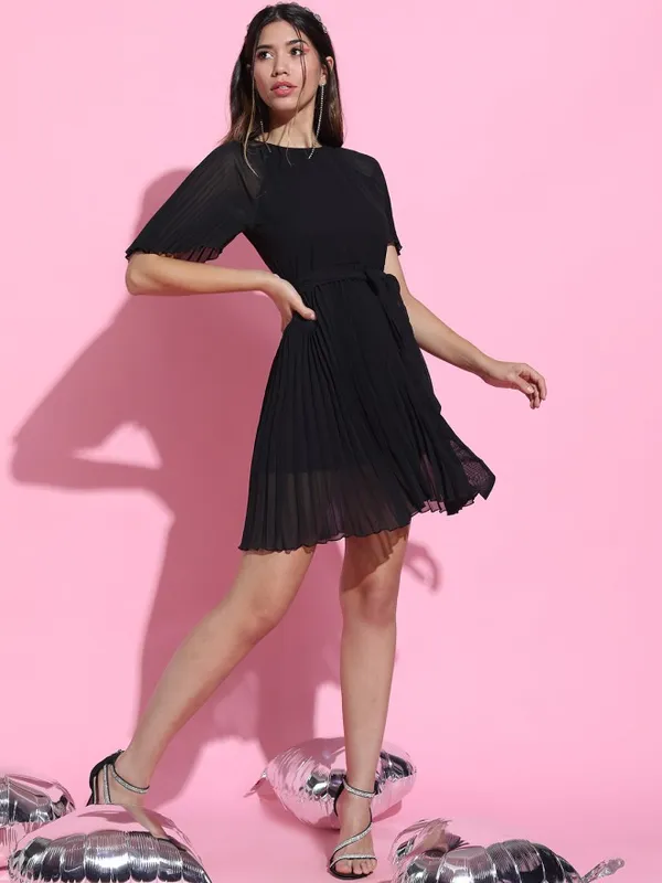 Tokyo Talkies Women Black Solid A-Line Dress