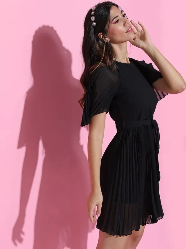 Tokyo Talkies Women Black Solid A-Line Dress