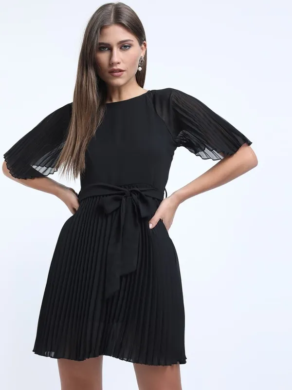 Tokyo Talkies Women Black Solid A-Line Dress