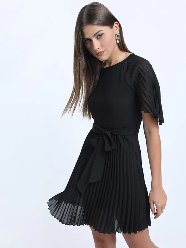 Tokyo Talkies Women Black Solid A-Line Dress
