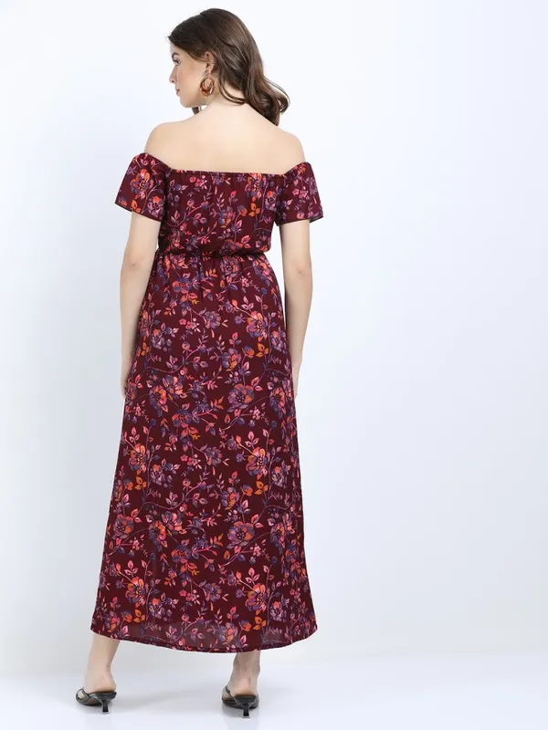 Tokyo Talkies Women Maroon Printed Maxi Dress