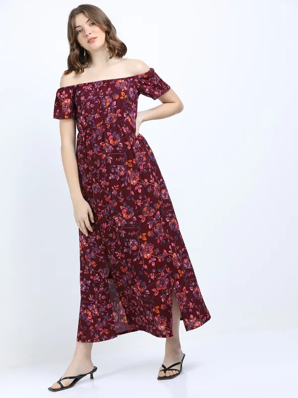 Tokyo Talkies Women Maroon Printed Maxi Dress