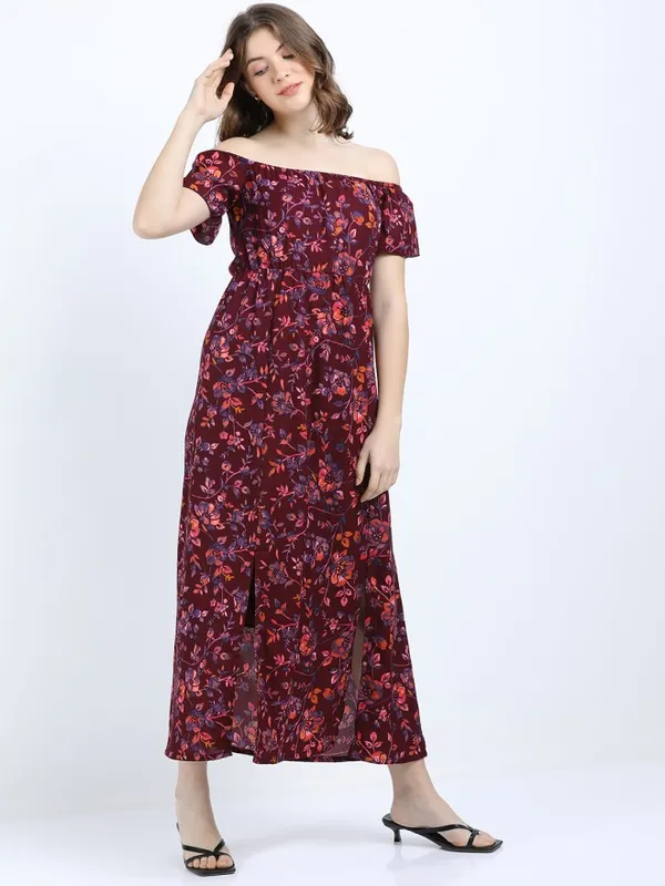 Tokyo Talkies Women Maroon Printed Maxi Dress