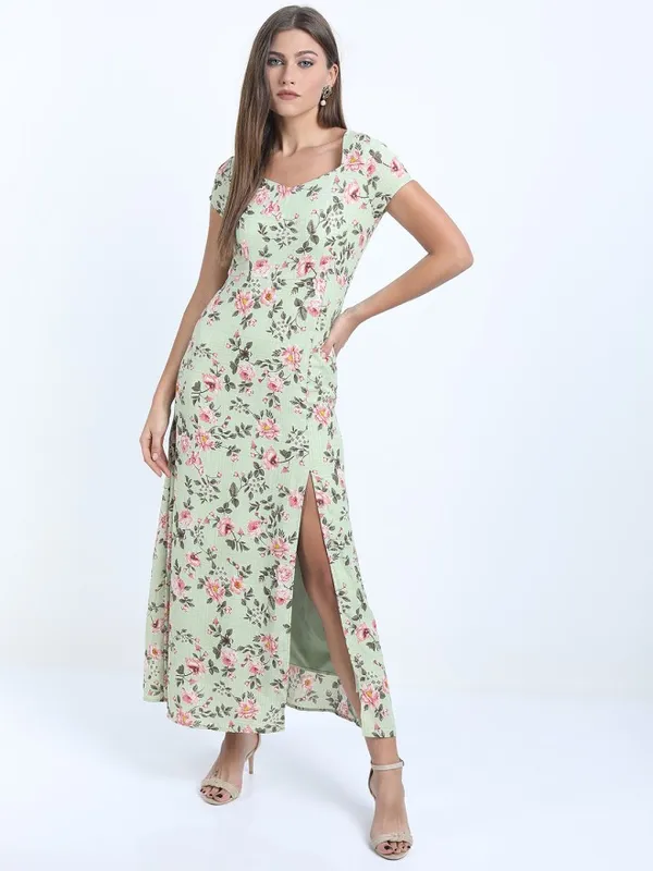 Tokyo Talkies Women Green Printed A-Line Dress