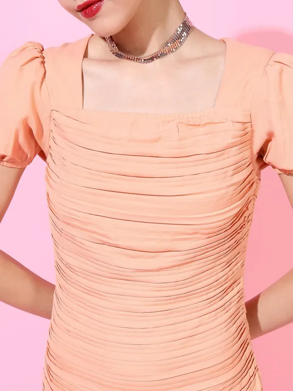 Tokyo Talkies Women Peach Solid Sheath Dress