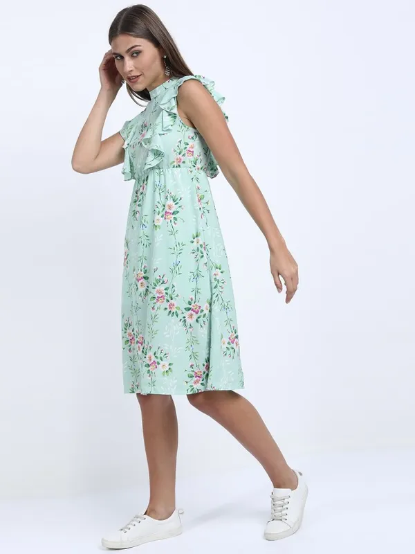 Tokyo Talkies Women Blue Printed A-Line Dress